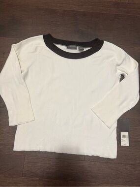 Relativity Cream Sweater with Black Contrast Scoop Neck